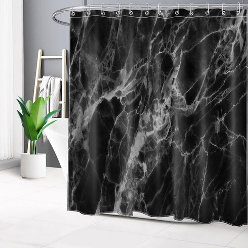 LB Black Marble Shower Curtain - Abstract Natural Black Grey Marble Bathroom Curtain 72x72 inch Waterproof