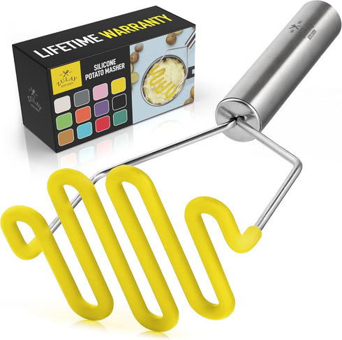 Zulay Potato Masher with Premium Silicone-Coated Stainless-Steel Design for Smooth Mashed Potatoes, Vegetables, Fruits