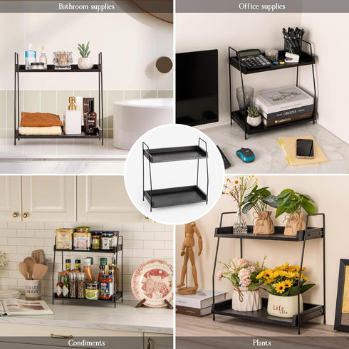 2-Tier Counter ANBOXIT Coffee Station Organizer, Wooden Kitchen Shelf - Black