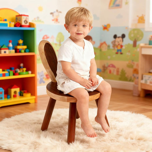 XXYOUPIN 1-4 Design1pack/Brown Bunny Chair for Kids Years, Wooden Base with Removable Cushion,Anti-Tip Toddler