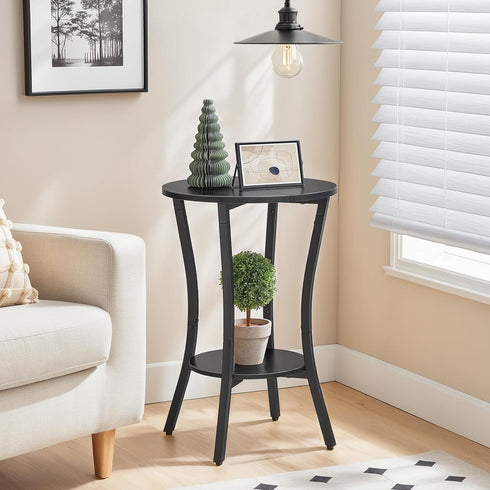 2-Tier BB180BZ01 HOOBRO Round Side Table, Sofa End Table, Small Storage Nightstand, for Small Spaces, Living Room