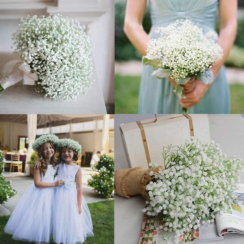 Olrla White Babys Breath Artificial Flowers - 10 Pcs Long Stem Fake Gypsophila for Wedding Bouquets and Home Decoration