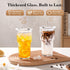 20oz 4 Pack GOSCHE Glass Tumblers with Straws and Lids, Ribbed Iced Coffee Cups Leak-proof, Dishwasher Safe, Thickened