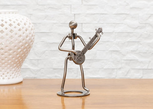 Broadway Gift 7 inch Silver Tone Banjo Player Table Metal Decorative Musician Figurine