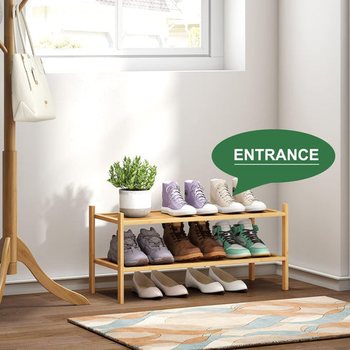 kiplant 2-Tier Closet, Bamboo Shoe Rack, Shoe Rack for Entryway, Free Standing Shoe Racks for Indoor & Outdoor