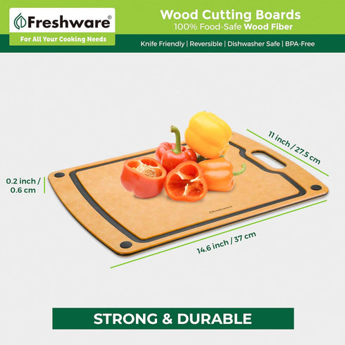Wood Cutting Board with Juice Grooves, Dishwasher Safe, Medium Cutting Board, 14.6 x 11-inch