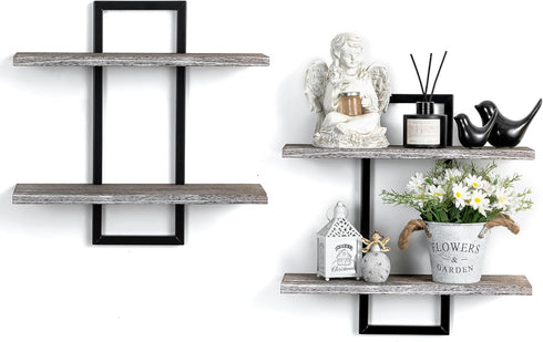Rustic Wood Floating Shelves - Farmhouse Wooden Wall Shelves Organizer with Sturdy
