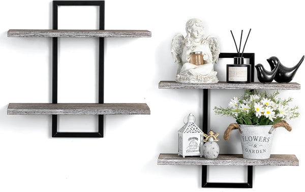 Rustic Wood Floating Shelves - Farmhouse Wooden Wall Shelves Organizer with Sturdy