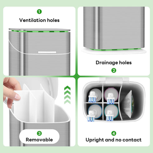 9 inches, 5 GFWARE Toothbrush Holders with Cover - Electric Toothbrush Length Less Than Slots Tooth Brush Holder