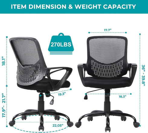 Ergonomic Office Chair, Mid Back Mesh Desk Chair with Lumbar Support, Rolling Swivel Computer Chair