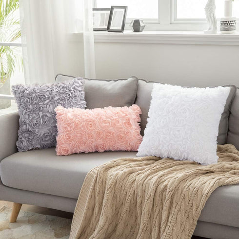 MIULEE 3D Decorative Chiffon Rose Flower Throw Pillow Cover, Solid Pillowcase for Girl Women Wedding Sofa Bedroom Car