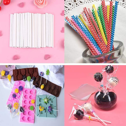 Big Size Lollipop Cake Pop Treat Bag Set, 100pcs Parcel Bags, 100pcs Papery Treat Sticks, 100pcs Metallic Twist Ties