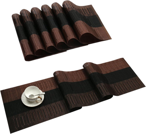 SHACOS Placemats with Table Runner Set of 7 Woven Vinyl Plastic Wipe
