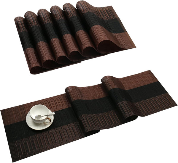 SHACOS Placemats with Table Runner Set of 7 Woven Vinyl Plastic Wipe