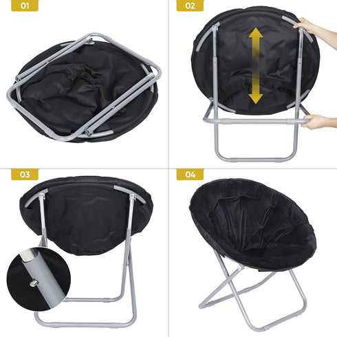 Nouva Folding Chair, Foldable Moon Chair Lounge Faux-Fur Round Reading Chair Gaming Chair w/Metal Frame for Kids Teens
