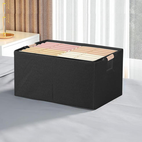 Fabric Storage Bin Box, Foldable Cotton Linen Storage Basket with Wooden Handles, Rectangular Cube Decorative Home
