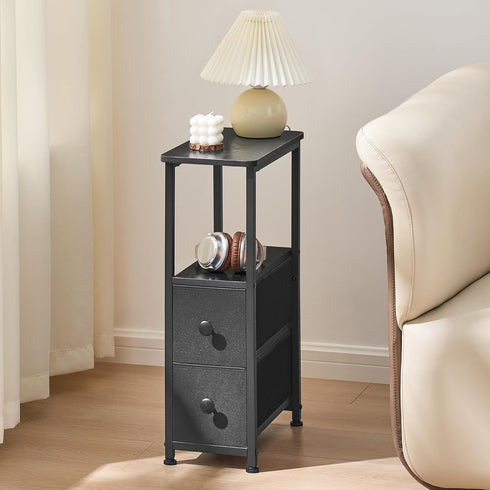 DALEMHOME 2 HKET1200BK End Table, Narrow Side Table with Fabric Drawers, Slim Nightstand, Small Bedside Table