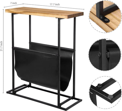 21-Inch MyGift Modern Narrow Living Room End Table with Solid Burnt Wood Tabletop and Black Metal Frame, Bedroom