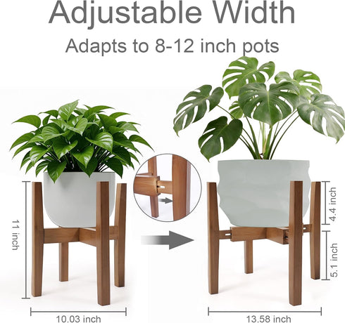 Lissomballon 8-12 Inch Natural Bamboo Plant Stand Indoor, Adjustable Plant Shelf Indoor Fits Pots, Mid Century Modern