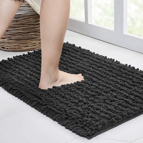 Walensee Non Slip Bathroom Rug Mat (24x17 Inch Dark Grey) Water Absorbent Super Soft Shaggy Chenille Machine Washable