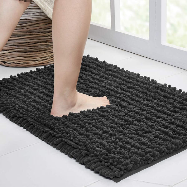 Walensee Non Slip Bathroom Rug Mat (24x17 Inch Dark Grey) Water Absorbent Super Soft Shaggy Chenille Machine Washable