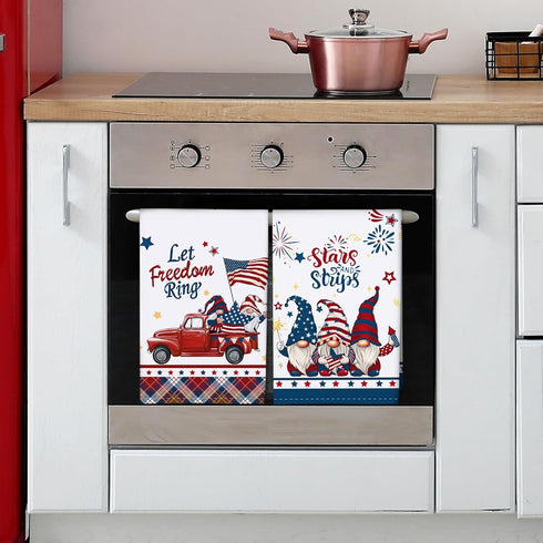 4th of July Patriotic Kitchen Towel, 100% Cotton Independence Day Gnome Quick Dry Stars and Stripes Flag Tea Towels