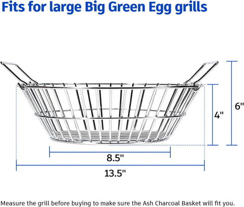 13.75 Inch Charcoal Basket for Grill, Stainless Steel Ash Basket for Large Big Green Egg & Kamado Joe, Heavy Duty