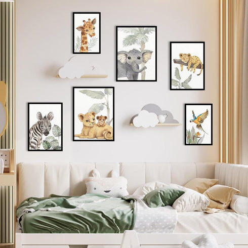 Set 6, HLJ ART Safari Animal Nursery Wall Art: Woodland Nursery Wall Decor of Baby Animals Pictures Jungle Wall Posters