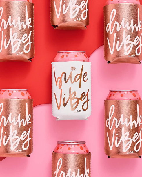 xo, Fetti Bachelorette Party Bride Vibes Can Cooler - White + Rose Gold, 10 Count, Bridal Shower Decoration