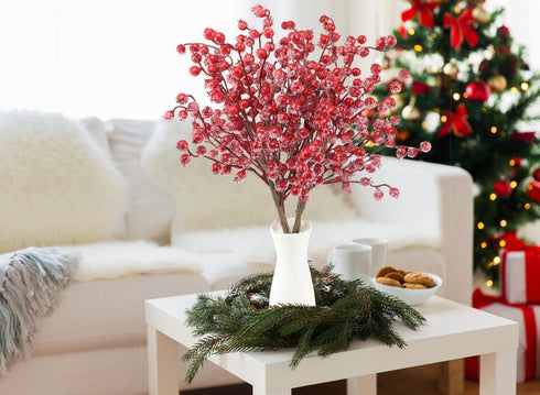Feitore 6 Pack 17" Frosted Red Berry Stems, Long Artificial Snowy Christmas Berries Picks Winter Holly Berry Branches
