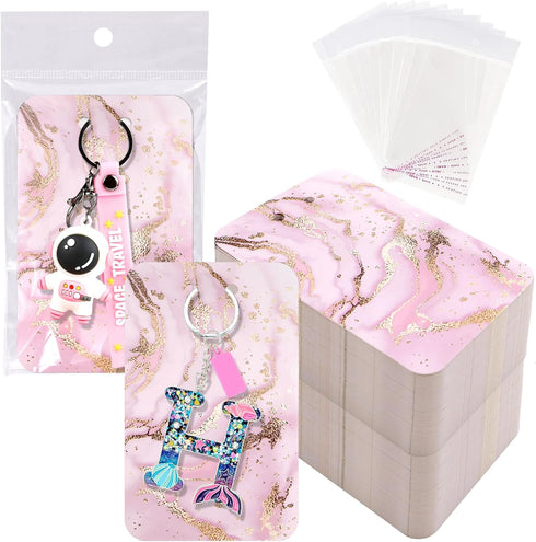 ZYNERY 100 PCS Keychain Display Cards with Self-Sealing Bags, 3 x 4.7 Inch Keychain Holder for Jewelry Display