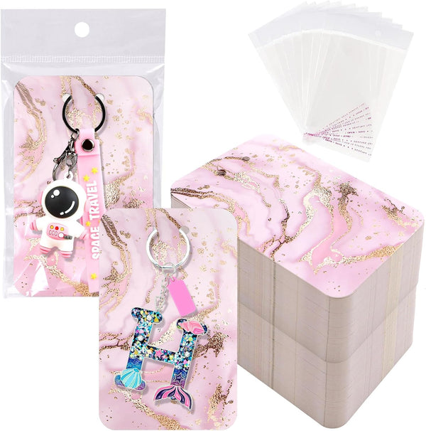 ZYNERY 100 PCS Keychain Display Cards with Self-Sealing Bags, 3 x 4.7 Inch Keychain Holder for Jewelry Display