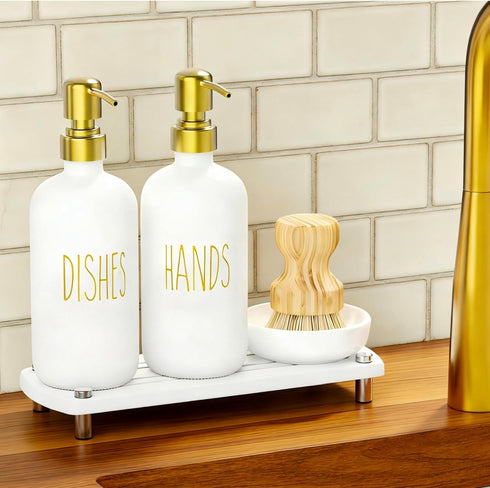 galasily Gold Soap Dispenser Set Comes with Stainless Steel Pumps, Instant Dry Tray,