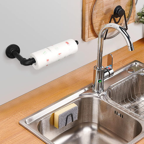 Industrial Iron Pipe Kitchen Paper Towel Holder, Vintage Farmhouse Heavy Duty Wall Mount Rack for Kitchen