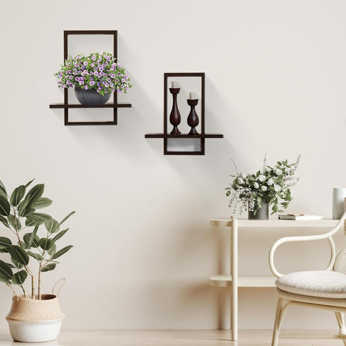 Set 2 PHOENANCEE Square Floating Shelves,Wall Plants Holder,Bathroom Wall Decor,Framed Decorative Shelf Black,Modern