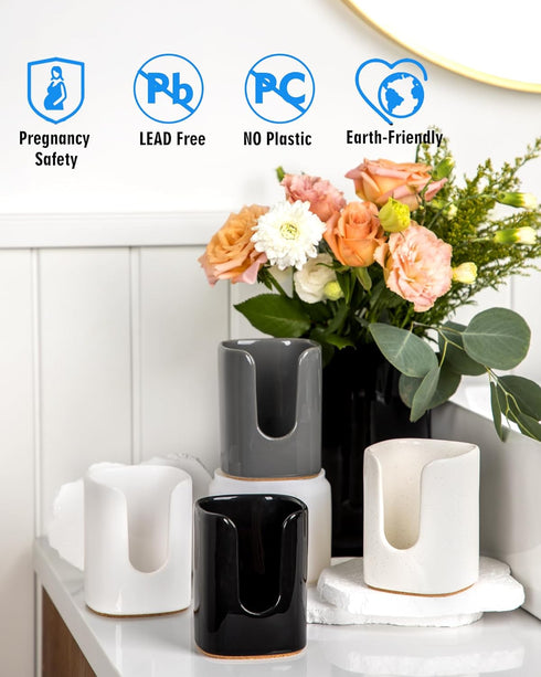 5 oz Square Ceramic Bathroom Cup Dispenser, Disposable Paper Cup Holder for Mouthwash on Vanity Countertop