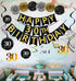 Black & Gold Glittery Happy 30th Birthday Banner, Poms, Sparkling 30 Hanging Swirls Kit