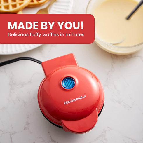 Elite Gourmet EWM015R Electric Nonstick 4.5-inch Mini Waffle Maker, Belgian Waffles, Compact Design, Hash Browns, Keto, Snacks, Sandwich, Eggs, Easy to Clean, Red by Elite Gourmet