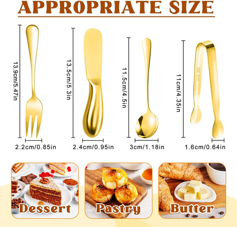 Cheese Butter Spreader Knives Set Charcuterie Accessories 16 Pieces Charcuterie Boards Utensils Stainless Steel Spreader Knife Mini Serving Tongs Spoons and Forks for Jam Appetizers Pastry (Gold) by Mlurcu