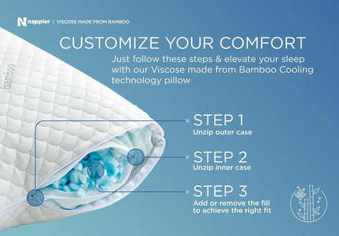 Set 2 Nappler Cooling Pillow for hot Sleepers -Bed Pillows Standard Size Premium of - Adjustable Shredded Memory Foam