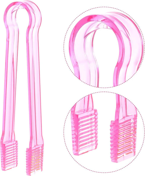 10 Pcs Plastic Buffet Serving Tongs, Clear Pink Mini Kitchen Tongs for Food, Ice, Salad, Barbecue, 6.3 Inches