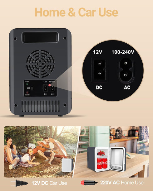 Mini Fridge for Skincare, 4L/6Can with Dimmable LED Light Mirror, Portable Cooler & Warmer for Bedroom, Office, Car,