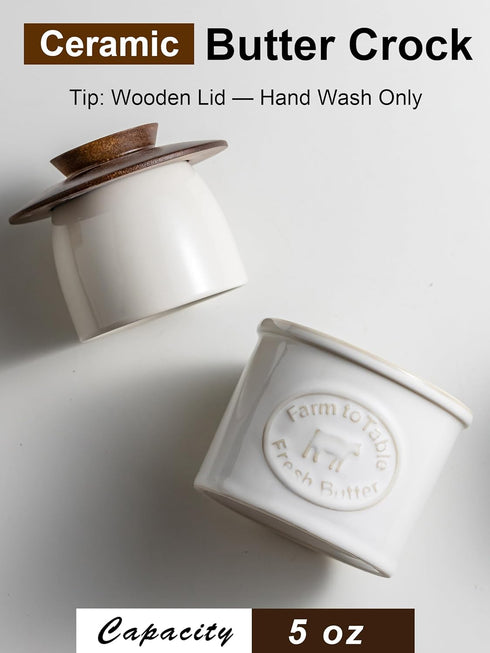 Countertop, Ceramic Butter Dish With Lid, Butter Crock for French Butter Keeper Holder for Spreadable Butter, Cream