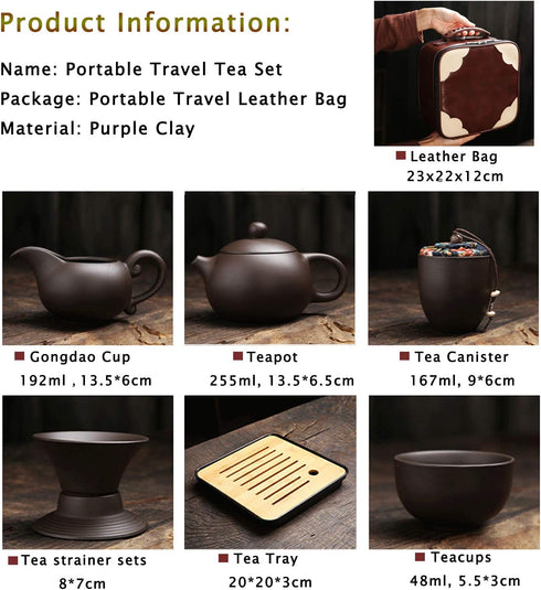CAISANG Sets 12 PACK Set Travel Tea Ceramic Teapot, Chinese Tea Pot Cup with Tray Infuser,Purple Clay