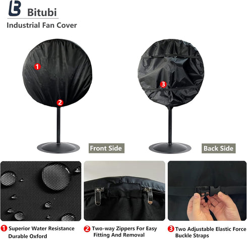 Wall Mount Fan Cover, Waterproof Outdoor Covers for 18-20 Inch Industrial and Pedestal Fans, Black