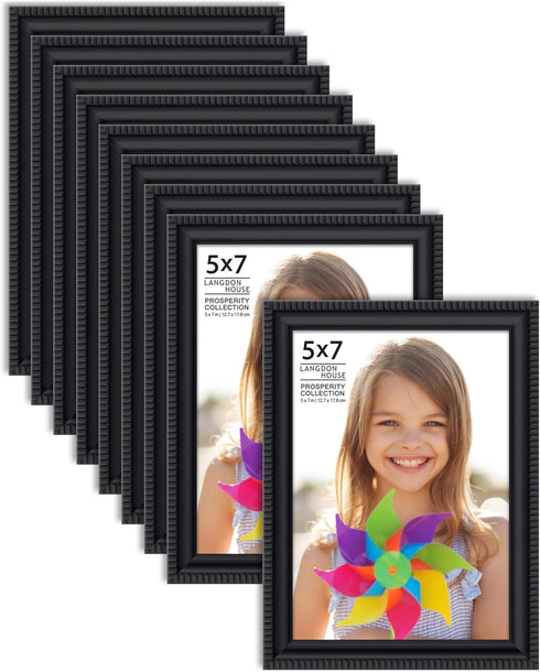 Langdon House 5x7 Picture Frames (Black, 12 Pack), Contemporary Frame Set, Wall Mount or Table Top