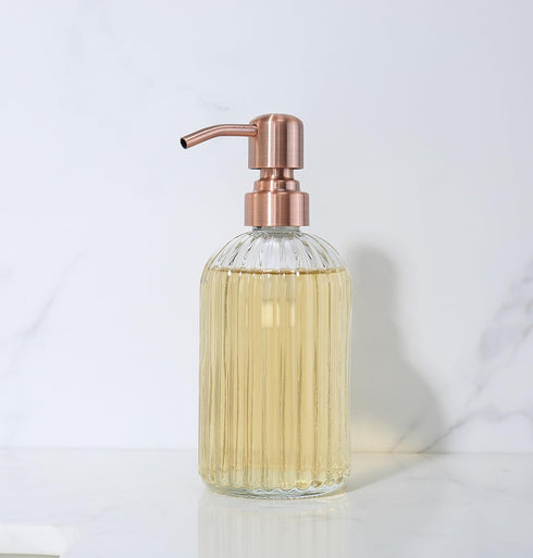 Rose Gold Glass Soap Dispenser, 16oz Vintage Dish Soap Dispenser for Bathroom, Kitchen