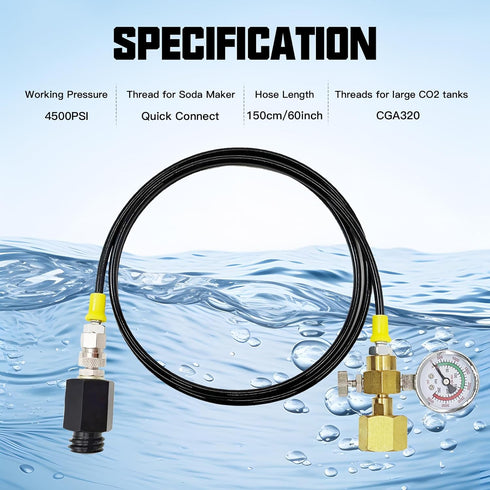 Soda Maker CO2 Tanks Adapter Hose with Big Pressure Gauge, Compatible with Fizzi Onetouch Jet Aqua Fizz Blue Cylinder