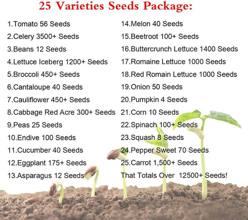 13,500+ 25 Vegetable Fruit Seeds - Grow Your Own Garden Feast - Veggie Fruit Heirloom Varieties- Mega Seed Starter Kit
