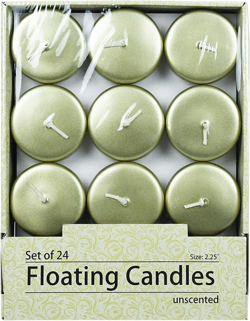 Zest Candle 24-Piece Floating Candles, 2.25-Inch, Metallic Gold
